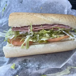 The Super Happy Jack sandwich... salamis, bologna, mortadella, and provolone...vinegar, oil, and may--and veggies!  Half was plenty for me.
