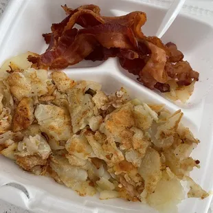 Hash browns and bacon