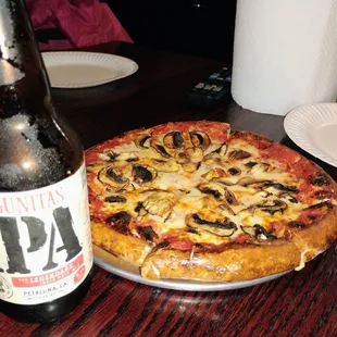 Pizza and beer.    Beer and pizza.