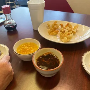 Hot and Sour Soup and crab puffs