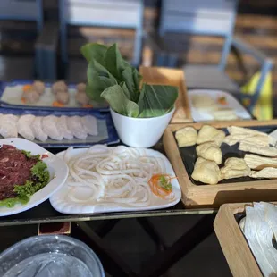 Tofu, garlic beef, udon noodles, taro, beef meatballs,