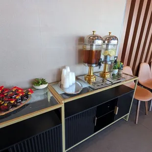 Waiting area with snacks