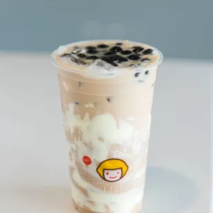 Boba Milk Tea with Puff Cream