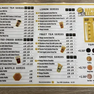 Menu as of September 10, 2020