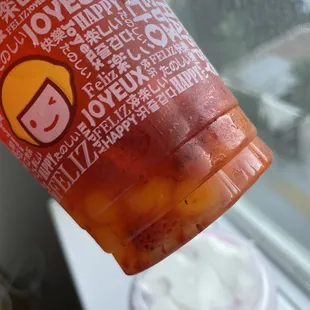 G5. Strawberry Green Tea with mango boba