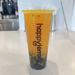 Fresh Passionfruit Mango Green Tea with Boba