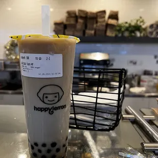 Iced taro milk tea with boba