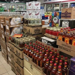 a variety of bottles of liquor in a store
