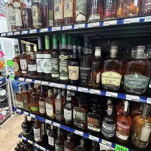 shelves of liquor in a store