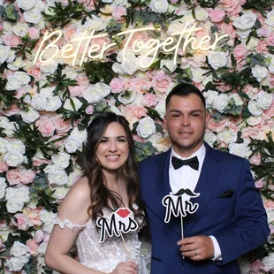 Better Together Neon Sign and Pink Flower Wall