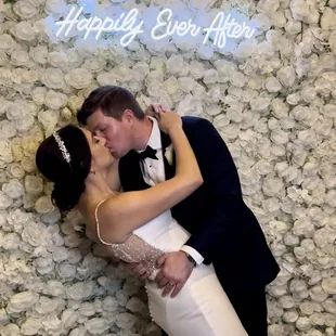 White flower and happily ever after neon sign rental