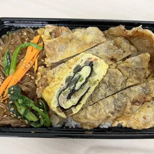 Jap Chae and Meat Jun Bento