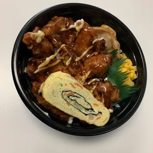 a black bowl of food