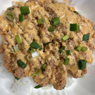 Spicy ahi (minced) - Shrinkflation is real!!  See my last photo of this plate.