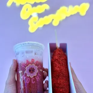 Strawberry Cloud + Hot Cheetos Korean Corndog!