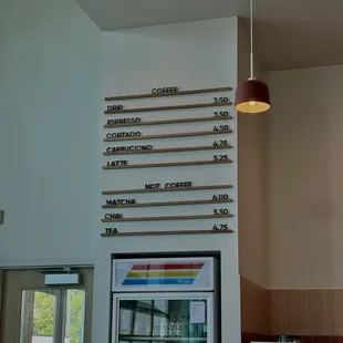 Wall menu with coffee + not coffee options