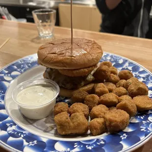 Burger and fried okra