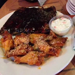 Half slab ribs and hot garlic wings. Yummy.