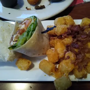 Chicken BLT wrap with loaded tater tots