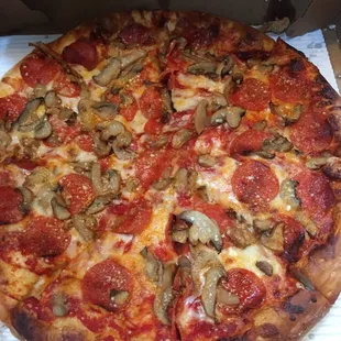 pepperoni, mushrooms, and cheese