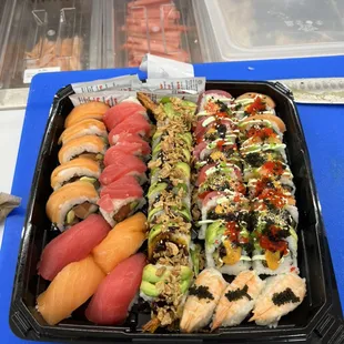 a tray of sushi