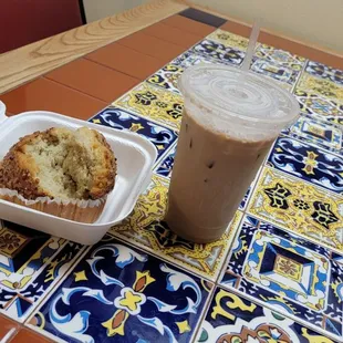 Banana muffin, and chai tea latte
