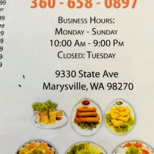 Menu and address