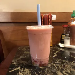 Watermelon boba drink!