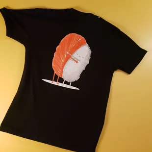 a sushi on a black shirt