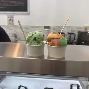 Mint chip and rainbow sherbet