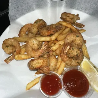 Fried shrimp and French fries