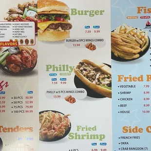 a menu for a fast food restaurant