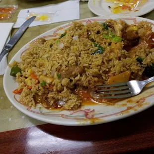 Order of fried rice and chef's beef and scallops