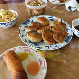 Some appetizers... shrimp egg roll , hot and sour soup, fried dumplings
