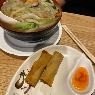 Veg Udon and egg rolls