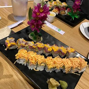 a plate of sushi on a table