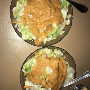 two plates of food on a table