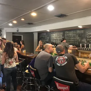 a group of people sitting at a bar