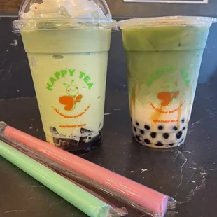 Blended thai green tea and caramel matcha