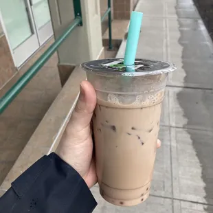 Lavender bubble tea with popping boba