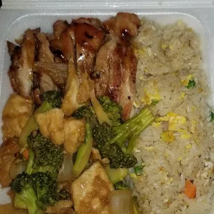 Chicken broccoli and teriyaki with fried rice