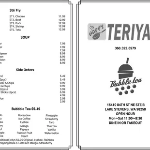 Happy Teriyaki New Menu