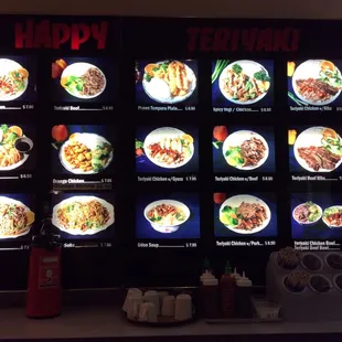a menu on the wall