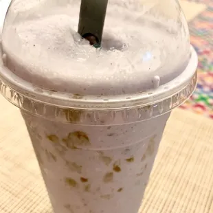 Taro bubble tea w/ tapioca, $6.45. Price as of 4/17/21. Pretty good!