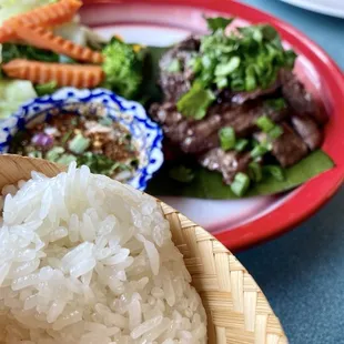 Crying Tiger Steak served with sticky rice