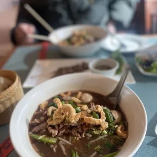 a bowl of soup on a table