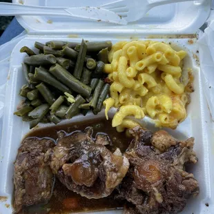 Super Salty mac, basic green beans, not so great oxtails