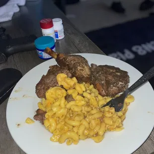 Jerk chicken and oxtails.