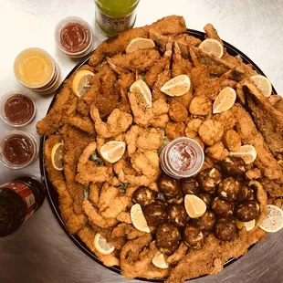 a large platter of seafood