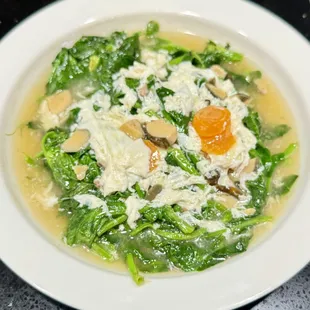 Golden Silver Egg and Pea Shoots